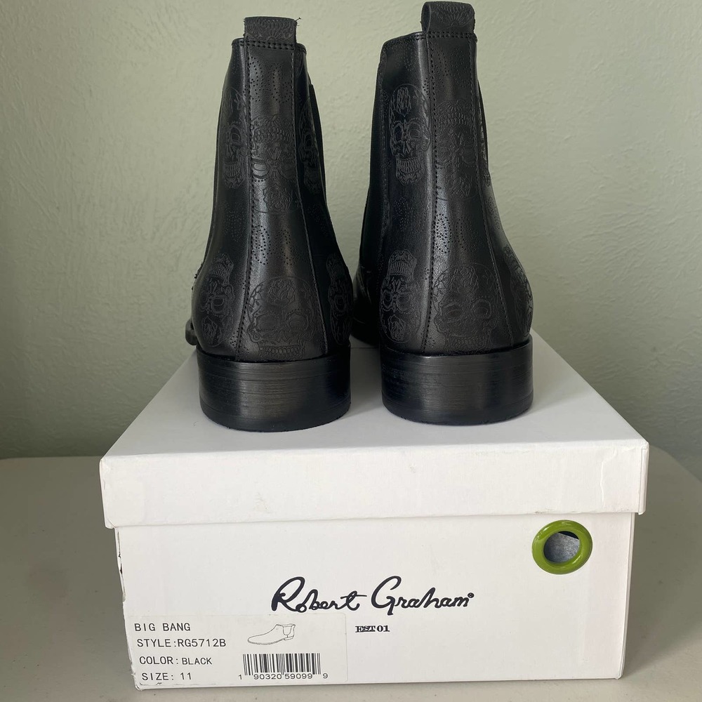 NEW in Box Robert Graham Big Bang Skull Embossed Chelsea Boot Black Mens Sz 11 - Picture 4 of 13